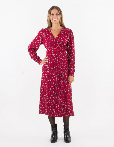 Rayon long crepe dress with "lys" print