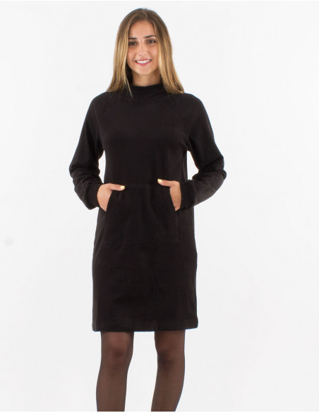 Knitted 95% polyester 5% elastane dress with kangaroo pocket