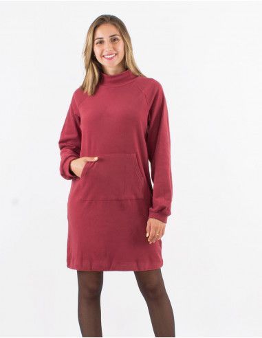 Knitted 95% polyester 5% elastane dress with kangaroo pocket