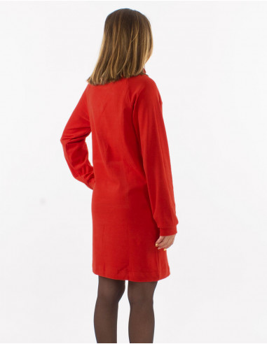 Knitted 95% polyester 5% elastane dress with kangaroo pocket