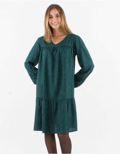 Rayon v-neckline dress with "cachemire" print