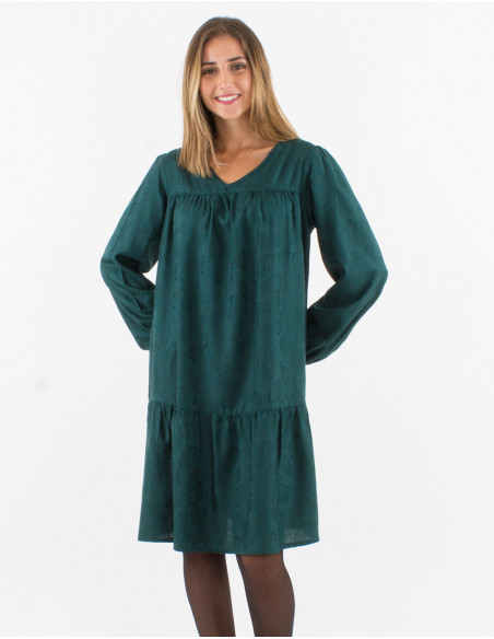 Rayon v-neckline dress with "cachemire" print