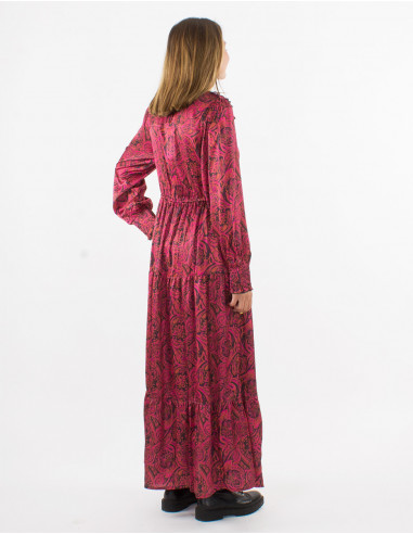 Robe longue polyester satin doublée imprimé Paisley