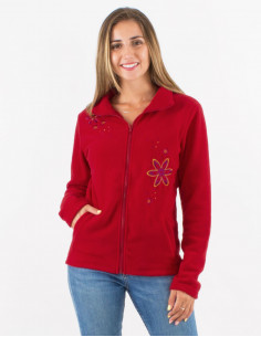 Veste maille polyester polaire col broderies fleurs 2