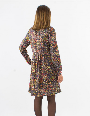 Polyester long sleeves dress with lining and "golden cachemire" print