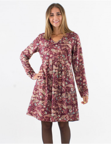 Polyester long sleeves dress with lining and "golden cachemire" print