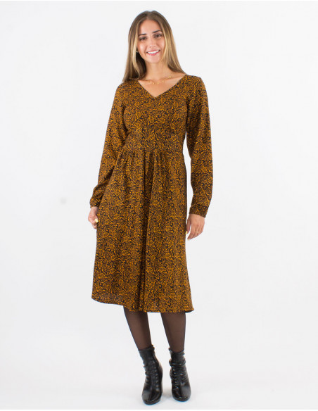 Rayon 3/4 printed long sleeves dress