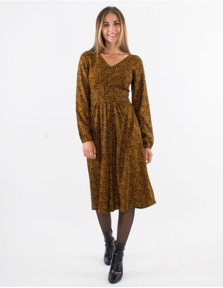 Rayon 3/4 printed long sleeves dress