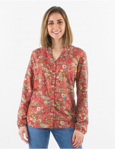 Polyester buttoned blouse with long sleeves and "golden cachemire" print