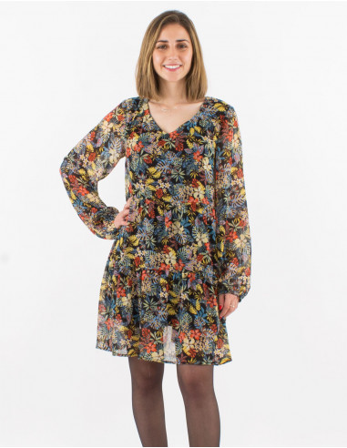 Robe courte mousseline de polyester doublée imprimé Vaiana