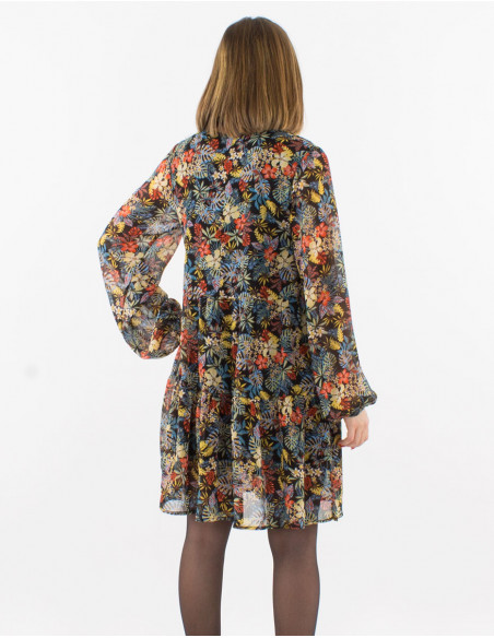 Robe courte mousseline de polyester doublée imprimé Vaiana