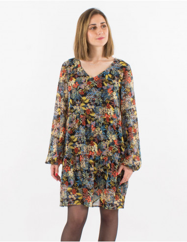 Polyester mousseline dress with lining and "viana" print