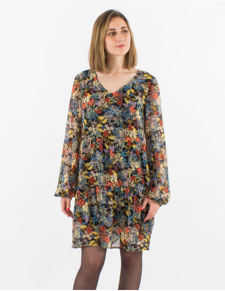 Robe courte mousseline de polyester doublée imprimé Vaiana