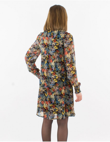 Polyester mousseline embroidered dress with lining and "viana" print