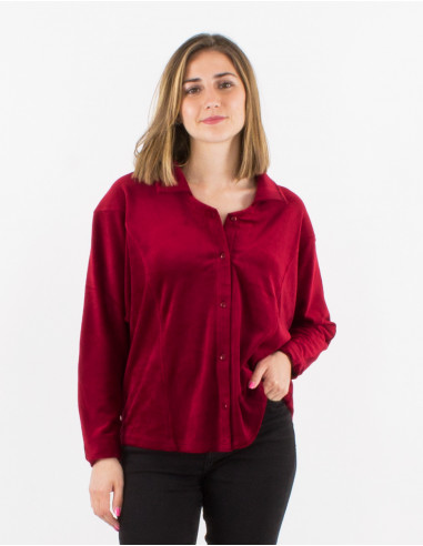 Knitted velvet 95% polyester 5% elastane blouse with buttons
