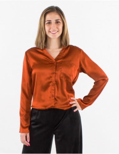 Polyester satin buttoned blouse