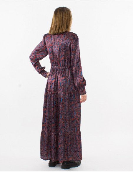 Robe longue polyester satin doublée imprimé Paisley