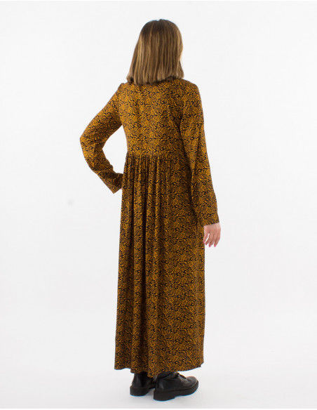 Rayon long printed dress with long sleeves