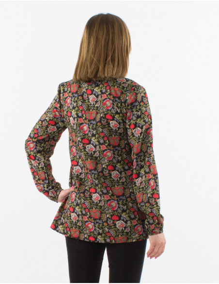 Polyester blouse with long sleeves and "sari" print