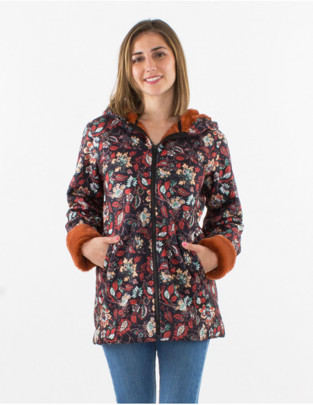 Manteau imprimé Dahila intérieur fausse fourrure