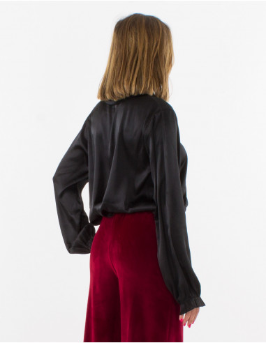 Chemisier polyester satin col à volant