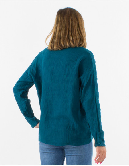 Chemisier coton double gaze col V