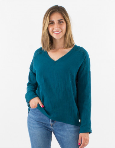 Chemisier coton double gaze col V