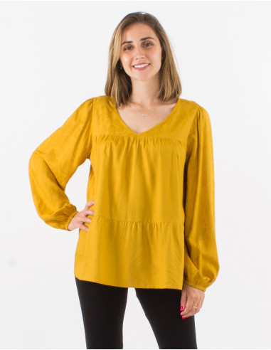 Chemisier viscose col V motif Cachemire