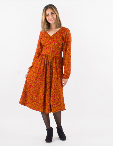 Rayon 3/4 printed long sleeves dress