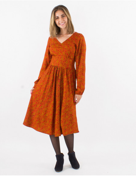 Rayon 3/4 printed long sleeves dress