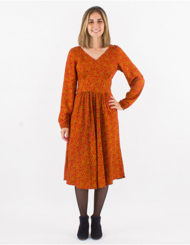 Rayon 3/4 printed long sleeves dress