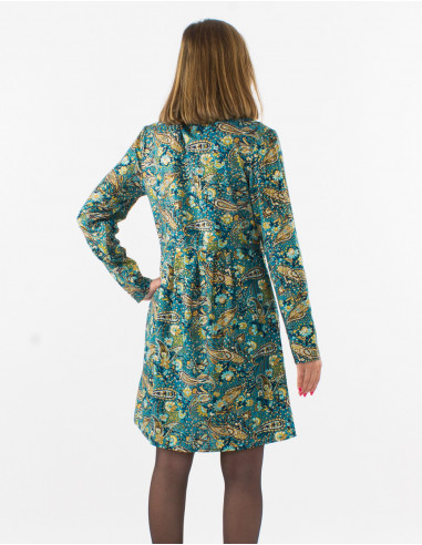 Polyester long sleeves dress with lining and "golden cachemire" print