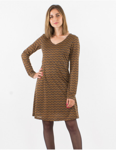 Knitted 96% polyester 4% elastane dress with lining and "geo" print