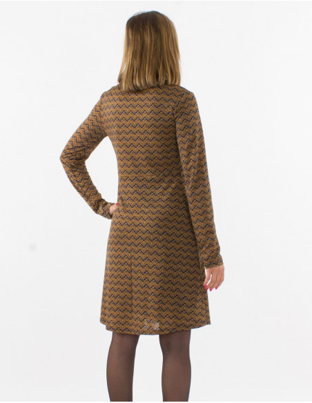 Knitted 96% polyester 4% elastane dress with lining and "geo" print
