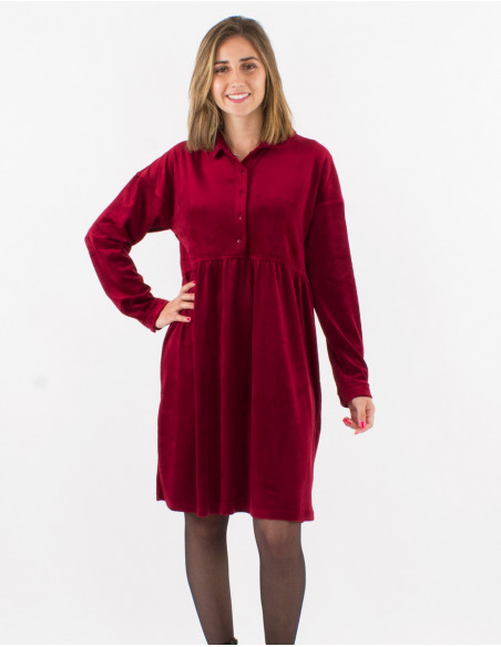 Robe courte manches longues velours ras