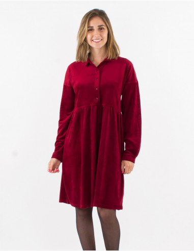Robe courte manches longues velours ras