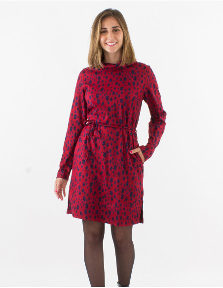 Robe courte manches longues imprimée ceinture