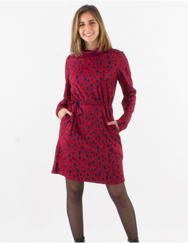 Robe courte manches longues imprimée ceinture