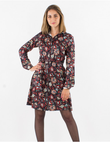 Robe courte boutonnée imprimé Dahila
