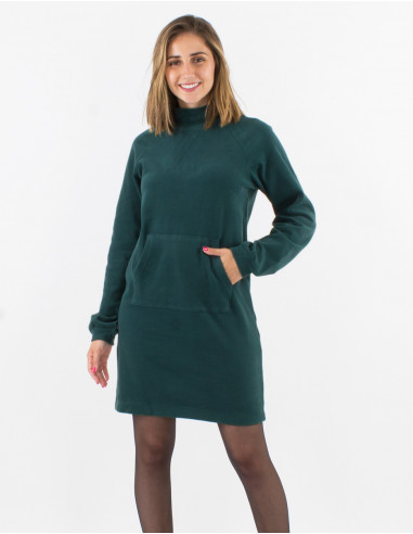 Knitted 95% polyester 5% elastane dress with kangaroo pocket