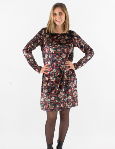 Robe courte velours ras imprimé Dahila