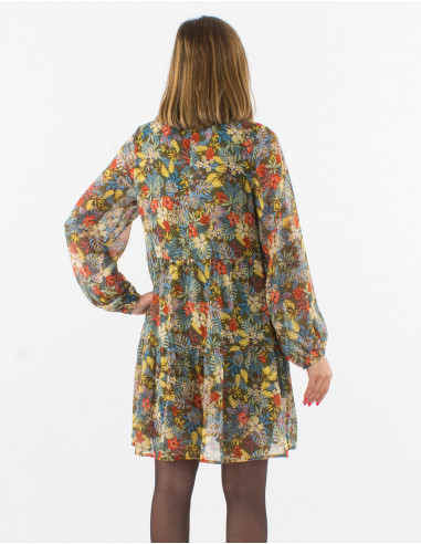 Robe courte mousseline de polyester doublée imprimé Vaiana