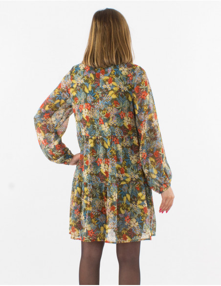 Robe courte mousseline de polyester doublée imprimé Vaiana