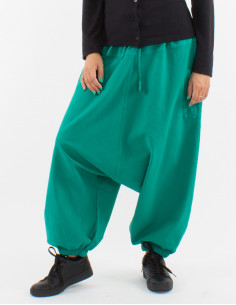 Cotton plain harem pants with pockets and elastic waist 2