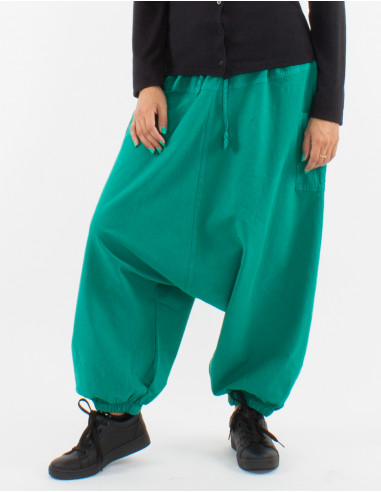 Cotton plain harem pants with pockets and elastic waist