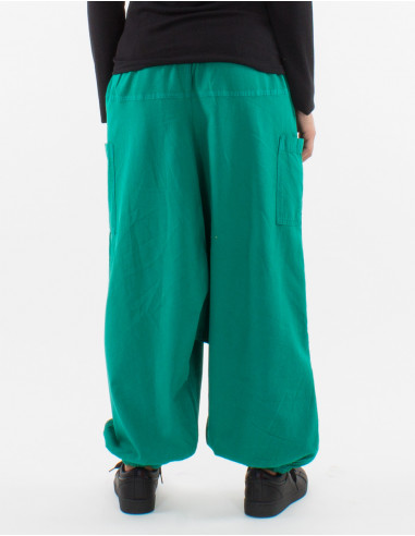 Cotton plain harem pants with pockets and elastic waist