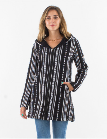 Manteau coton doublure polaire polyester zip et capuche