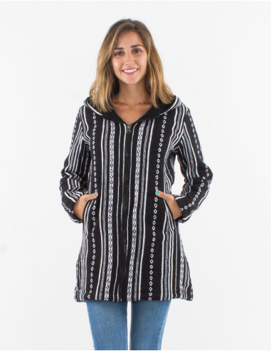 Manteau coton doublure polaire polyester zip et capuche