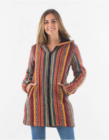 Cotton polar lining coat with zip and stripes