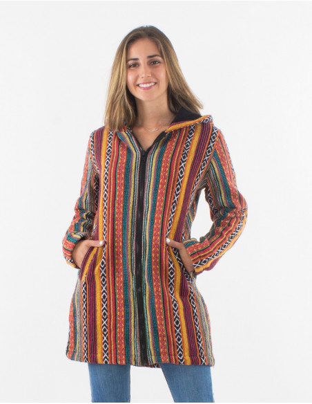 Manteau coton doublure polaire polyester zip et capuche